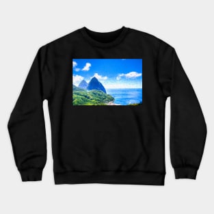 View of the famous Piton mountains in St Lucia, Eastern Caribbean Crewneck Sweatshirt